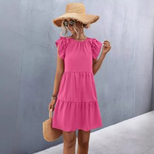 European And American Women's Clothing Solid Color Dress Women
