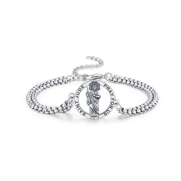 Saint Jude Bracelet with Link Chain in 925 Sterling Silver