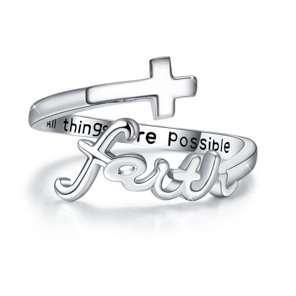 Cross Ring 925 Sterling Silver Faith Adjustable Open Ring Jewelry for Mother Women Men Women Gifts