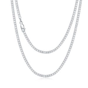 925 Sterling Silver Tennis Chain Authentic Cubic Zirconia Chain Necklace 18-26 Inch, 4MM